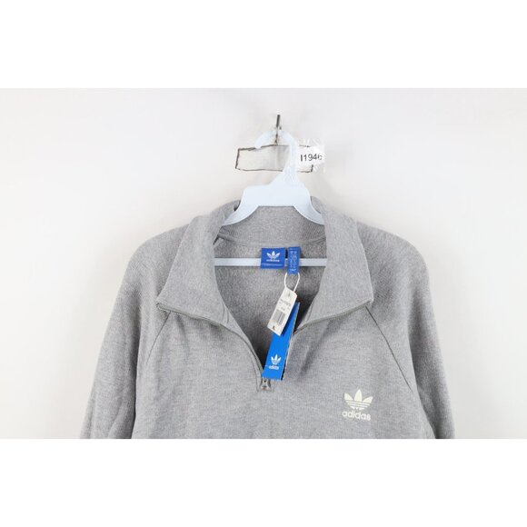 New Adidas Womens XL Spell Out Trefoil Striped Thermal Knit Half Zip Sweatshirt - Picture 2 of 16